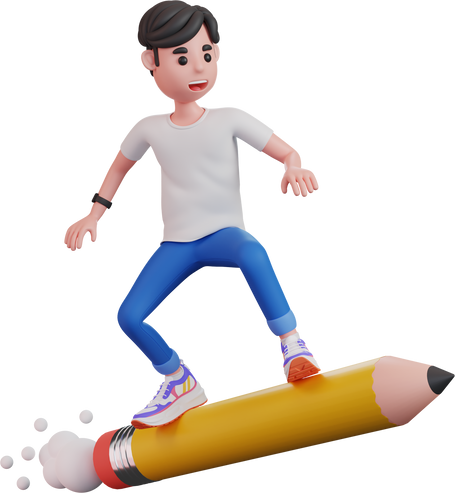 3d male character riding big pencil